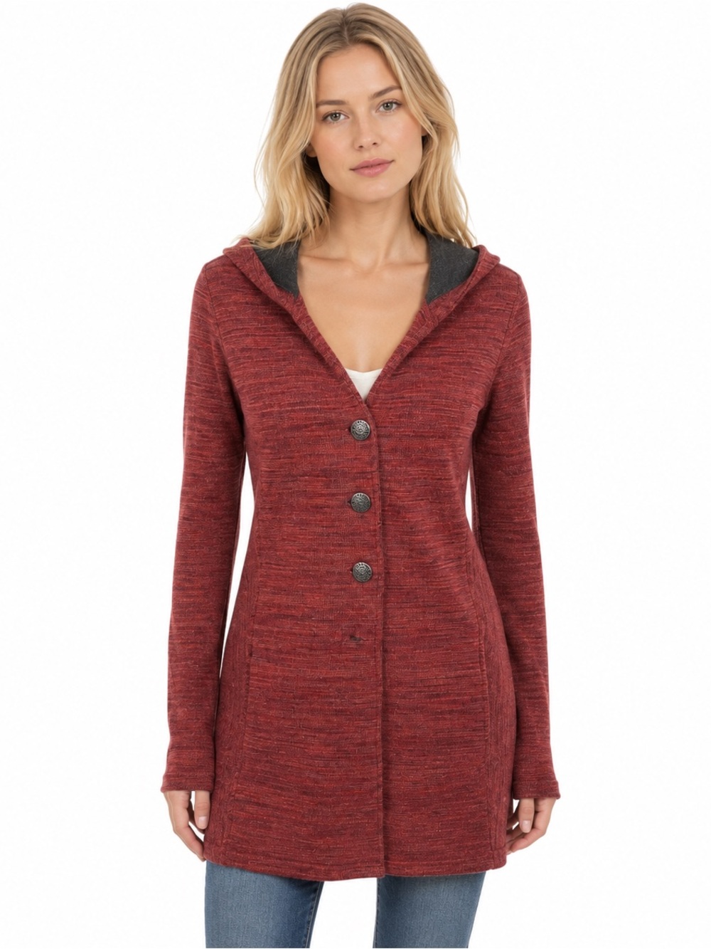 Kuhl Isla Long Jacket Wool Blend Duster Cardigan Hooded Red Spice Boho Size S